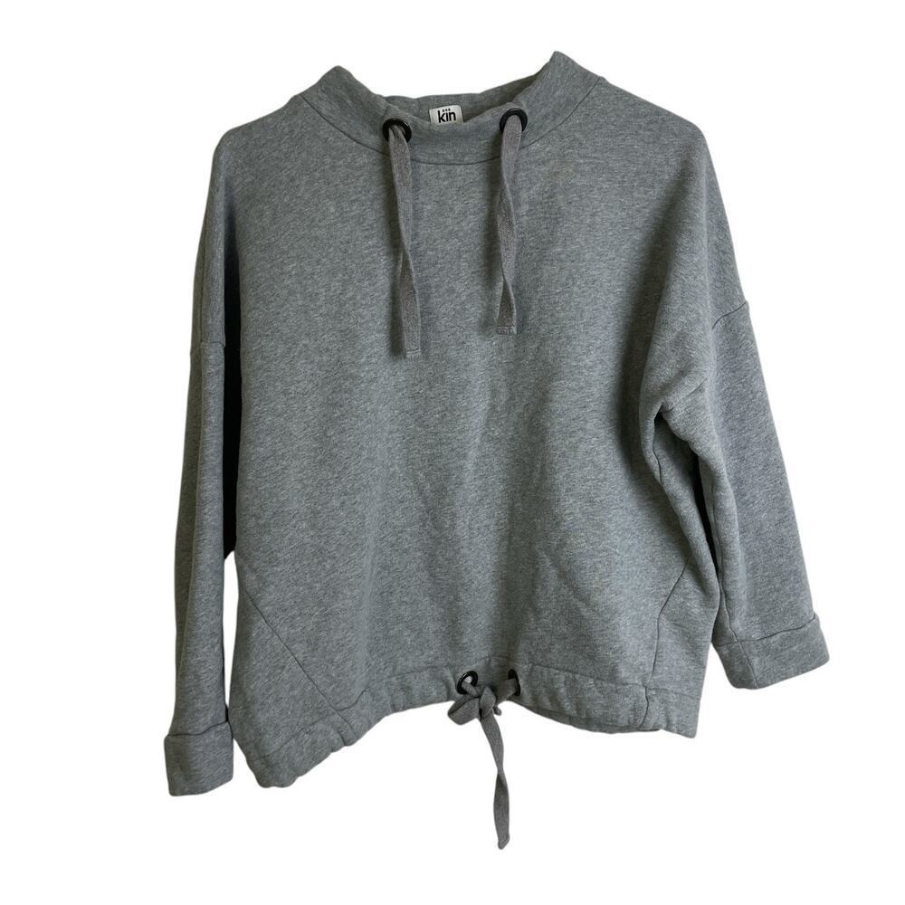 Kin by John Lewis Sweatshirt Gray Womens Small Pullover Crop Drawstring Tie